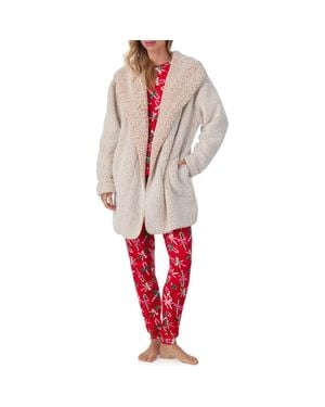 Room Service Pjs Hooded Fleece Lounge Jacket - Red