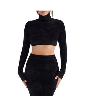 House Of Cb Suri Crop Chenille Turtleneck Sweater - Black