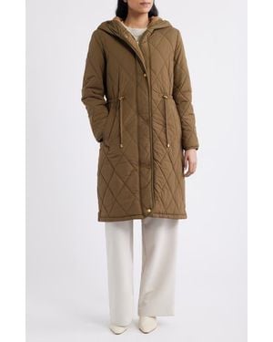 Donna Karan Quilted Hooded Coat - Green