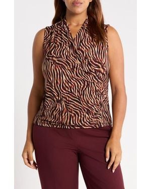 Anne Klein Faux Wrap Sleeveless Top - Red