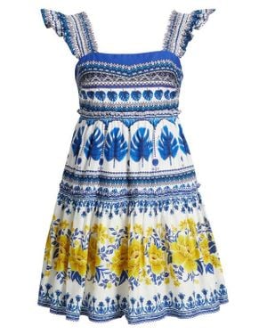 FARM Rio Zuli Mixed Print Cotton Mini Sundress - Blue
