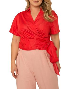 Standards & Practices Iris Short Sleeve Wrap Top - Red