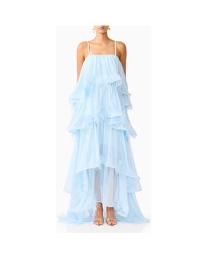 Elliatt Zadie Tiered Appliqué Chiffon Gown - Blue