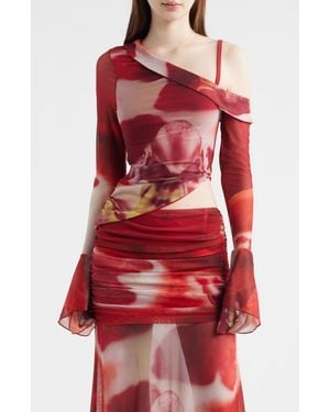 Feners Susurro Print Off The Shoulder Top - Red