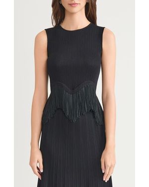 Misook X Lani Lynn Fringe Trim Knit Sleeveless Top - Black