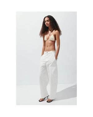 Mango Wide Leg Cargo Jeans - White