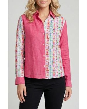 Apny Colorblock Linen Button-Up Shirt - Red