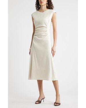 Nordstrom Linen Blend Ruched Midi Dress - Natural