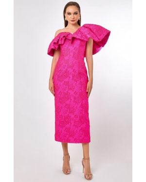Bariano Soliel Dramatic Shoulder Column Midi - Pink