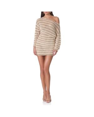 AFRM Samantha One-Shoulder Long Sleeve Crochet Minidress - Natural