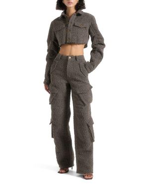 Manière De Voir Catherine Cropped Boucle Denim Jacket - Black