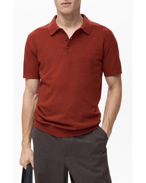 Mango Band Collar Button-Up Shirt - Red
