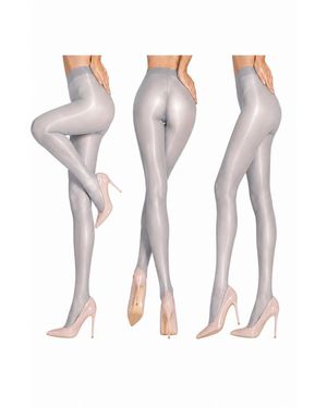 LECHERY 3-Pack Semi Sheer Glossy Shiny Pantyhose Tights - Gray