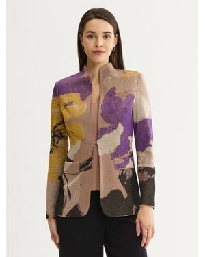 Misook Tailored Floral Jacquard Flat Knit Jacket - Multicolor