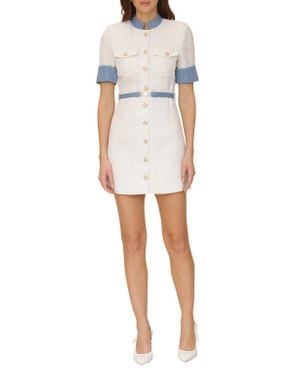 Avec Les Filles Rolled Cuff Short Sleeve Tweed Minidress - White