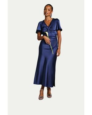 Oasis Angel Sleeve Midi Bridesmaid Dress - Blue