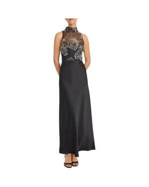 Maggy London Metallic Embroidery Mixed Media Gown - Black