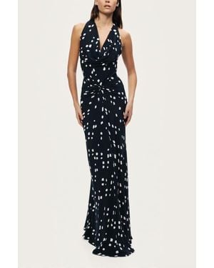 Nocturne Halter Neck Printed Maxi Dress - Blue