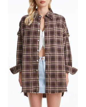Bayeas Plaid Fray Oversize Shirt - Brown