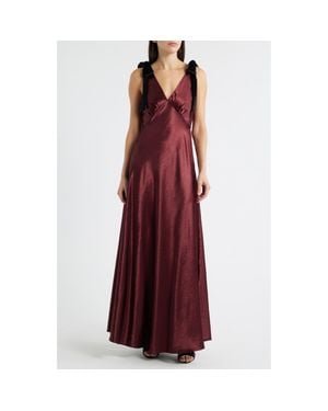 Lucy Paris Holly Velvet Tie Hammered Satin Gown