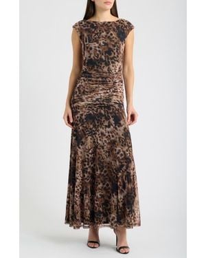 Eliza J Shirred Side Midi Dress - Brown