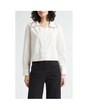 Bode Redbud Cotton Poplin Button-Up Shirt - White