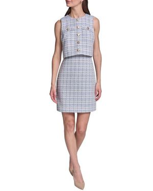 KARL LAGERFELD Sleeveless Tweed Popover Dress - Blue