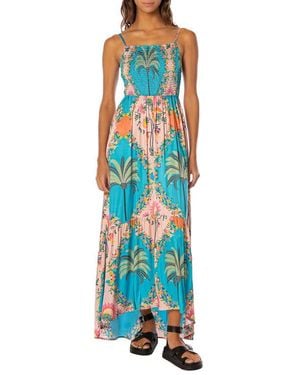 Maaji Isadora Arabian Palm Smocked Cover-Up Maxi Dress - Blue