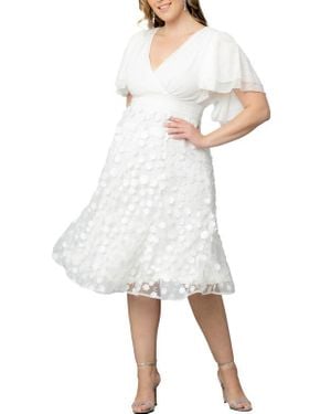 Kiyonna Pretty Petals Flutter Sleeve Cocktail Dress - White