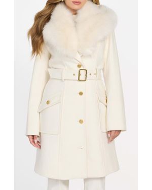 Marciano Alice Belted Coat With Removable Faux Fur Collar - Natural