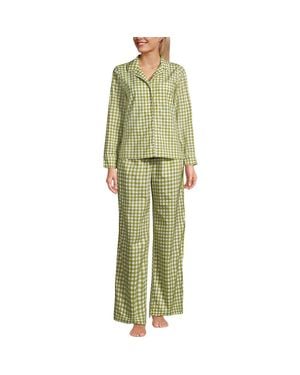 Lands' End Cotton Poplin 2 Piece Pajama Set - Green