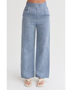 Crescent Linen Wide Leg Pants - Blue