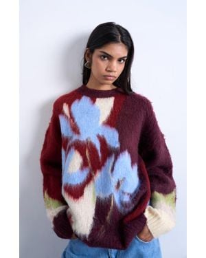 TOPSHOP Blurred Floral Fuzzy Sweater