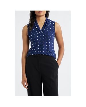 Anne Klein Polka Dot Triple Pleat Sleeveless Top - Blue