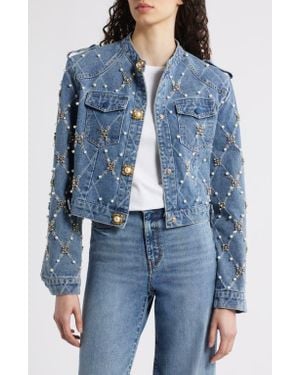 NIKKI LUND Leyana Embellished Denim Jacket - Blue