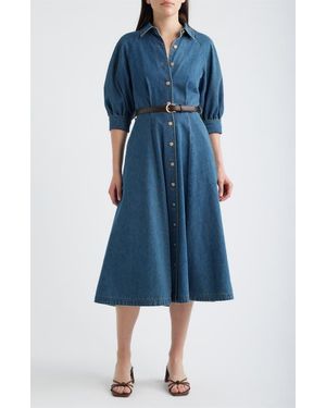 FREEMARKET Puff Sleeve Denim Midi Shirtdress - Blue