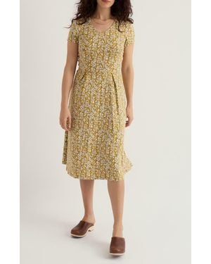 Seasalt Cornwall Pier View Print Flare Stretch Organic Cotton Dress - Natural