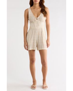 Rip Curl Paradise Check Smocked Cotton Blend Romper - Natural