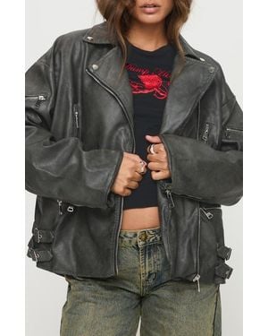 Princess Polly Magnets Faux Leather Jacket - Gray