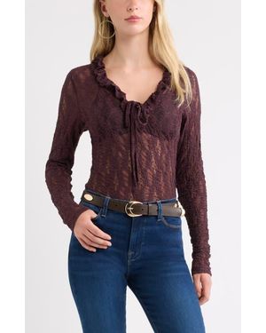 Treasure & Bond Ruffle Tie Neck Lace Top - Blue