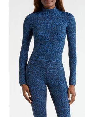 Mpg Leopard Print Long Sleeve Top - Blue