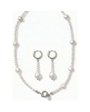 Joey Baby Kylie Pearl Strand Necklace & Drop Hoop Earring Set - White