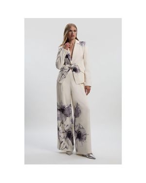 Karen Millen Floral Crepe Single Breasted Blazer - White