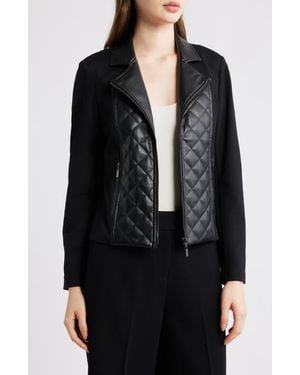 Anne Klein Quilted Mixed Media Moto Jacket - Black