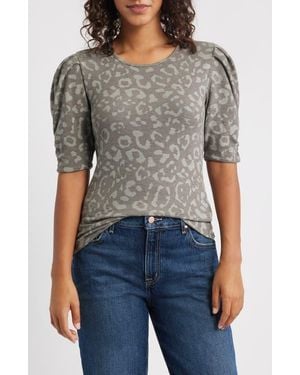 Loveappella Pleated Puff Sleeve Fleece Top - Gray