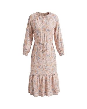 Nonie Floral Smocked Mock Neck Belted Tiered Dress - Pink
