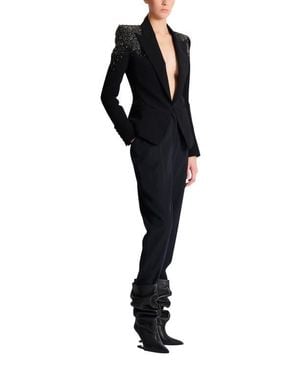 Balmain Crepe Jacket With Amethyst Embroidery - Black