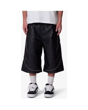 MNML Ultra Baggy Studded Faux Leather Shorts - Black