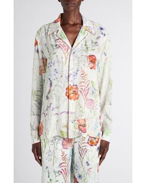 McQueen Meadow Floral Piped Pajama Shirt - White