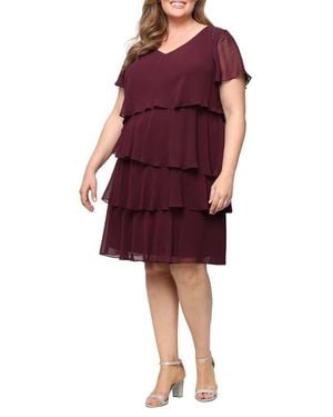 Sl Fashions Beaded Tiered Chiffon Dress